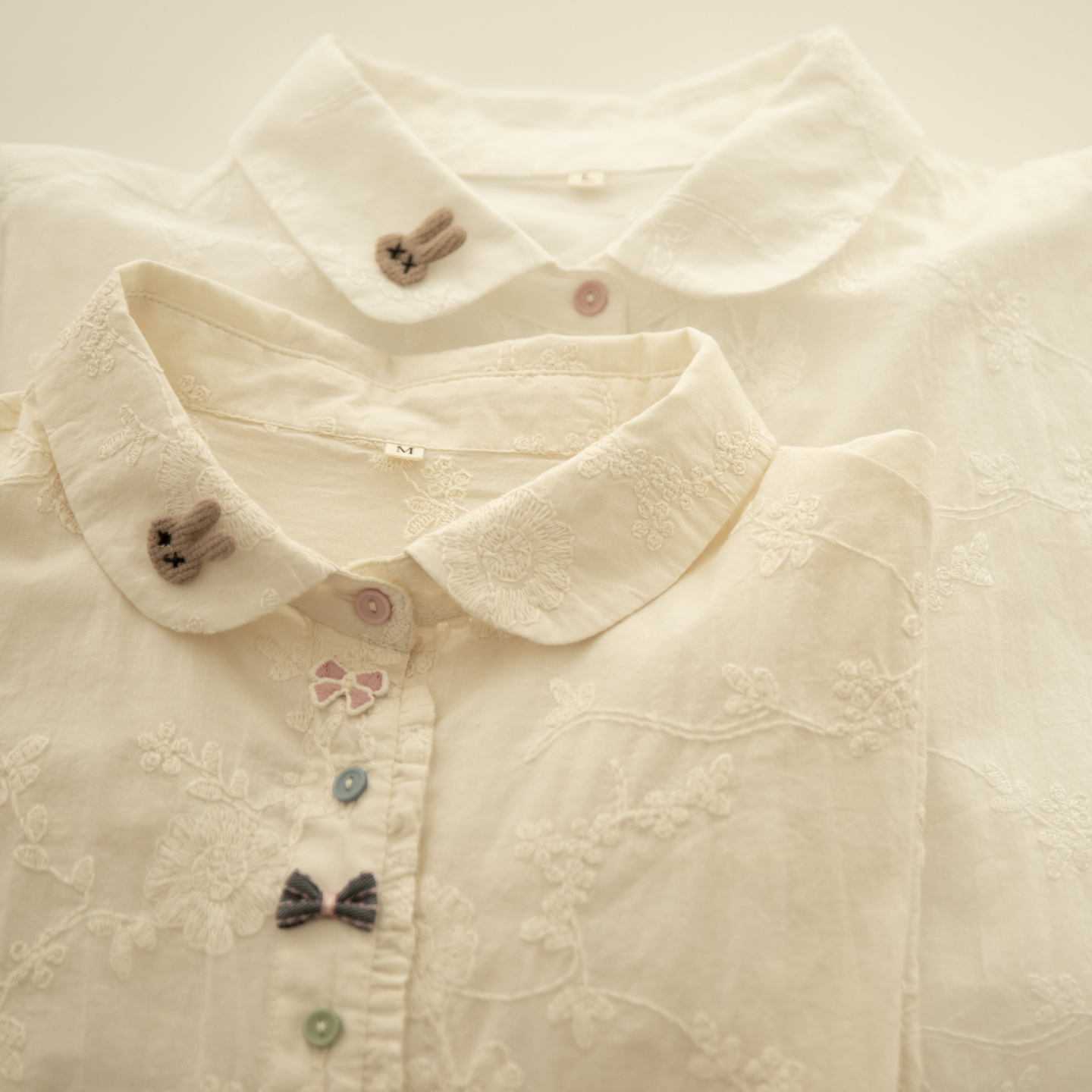 元相恋 秋新元宝领甜美刺绣花衬衫百搭全棉打底衬衣学生可爱上衣