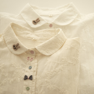 宝领甜美刺绣花衬衫 秋新元 百搭全棉打底衬衣学生可爱上衣 相恋 元