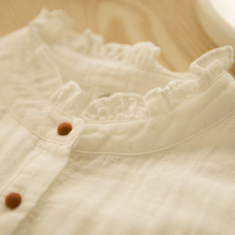 立领木耳边衬衫纯色打底