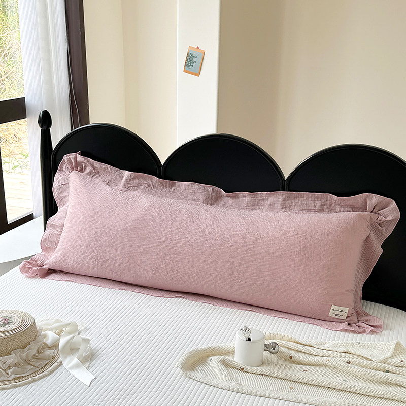 2025新款全棉纯棉纯色皱皱纱花边双人枕套