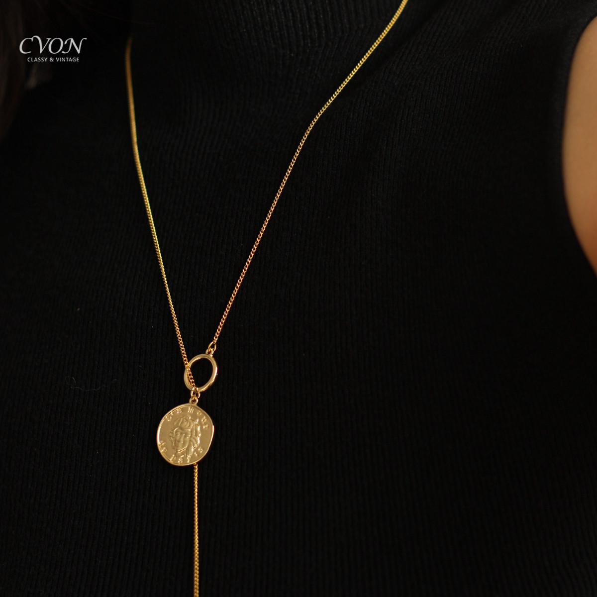 CVON 复古毛衣链长款项链女金币金色圆牌人像OT扣高级感秋冬颈链,饰品/流行首饰/时尚饰品新,项链,淘宝优惠券,粉丝福利购,淘宝优惠卷