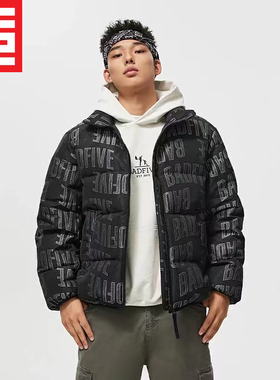 李宁男款秋冬防风保暖经典印花立领休闲运动羽绒服外套 AYMT135-1