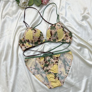 韩国ullala乌拉拉性感前扣美背印花内衣软钢圈交叉带舒适透气文胸