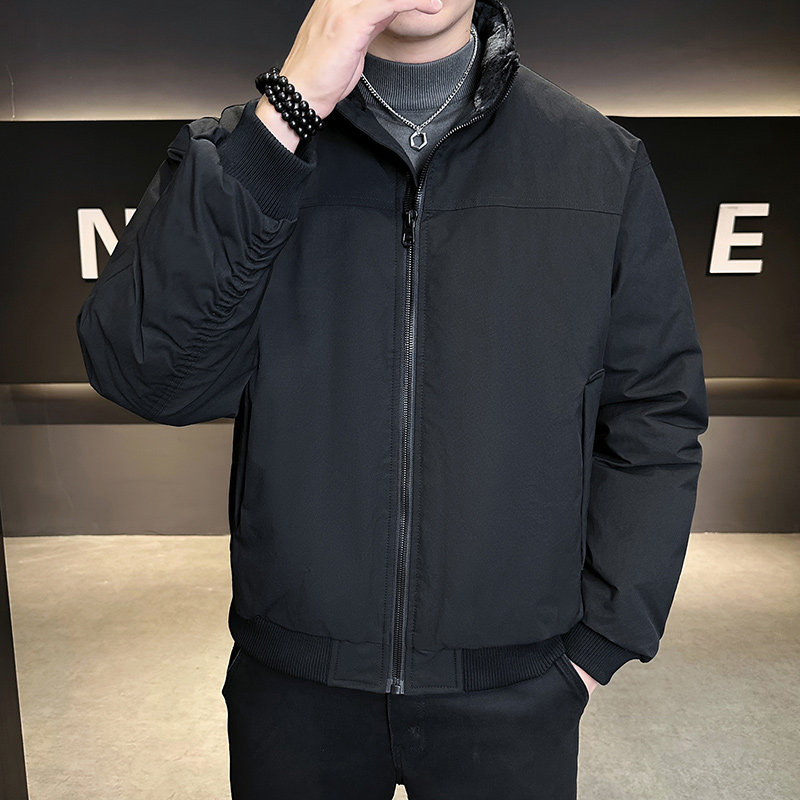 极简风立领短款羽绒服男黑色加厚保暖商务外套高级感