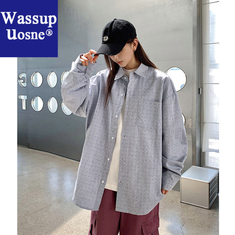 Wassup Uosne外套衬衫上衣衬衣长袖宽松韩版休6080岁男盐系男友风