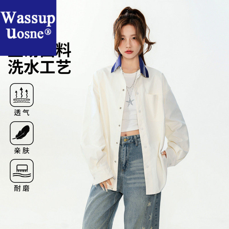 Wassup Uosne透气宽松长袖百搭衬衫春200300亚6080岁男盐系男友风