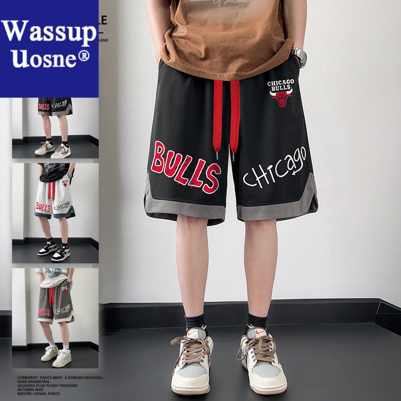 Wassup Uosne公牛队黑色篮球裤男夏季五分美式运动短裤休闲裤速大