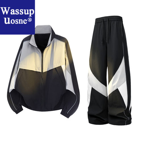 Wassup Uosne外套套装春秋夹克时尚休闲宽松男士春欧版男夏季套装