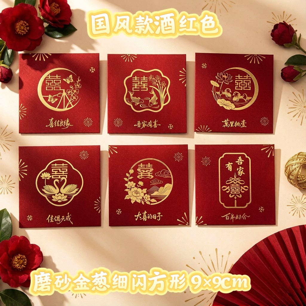 国风磨砂金葱加厚加硬婚庆红包