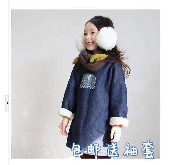 女童牛仔加绒连衣裙加厚秋冬韩版洋气裙子儿童中长款棉质卫衣裙