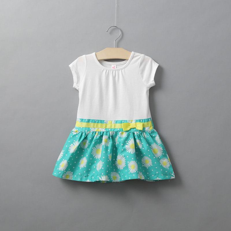 特价韩版超美春夏季全棉女童纯棉拼接菊花裙 连衣裙 短袖背心裙