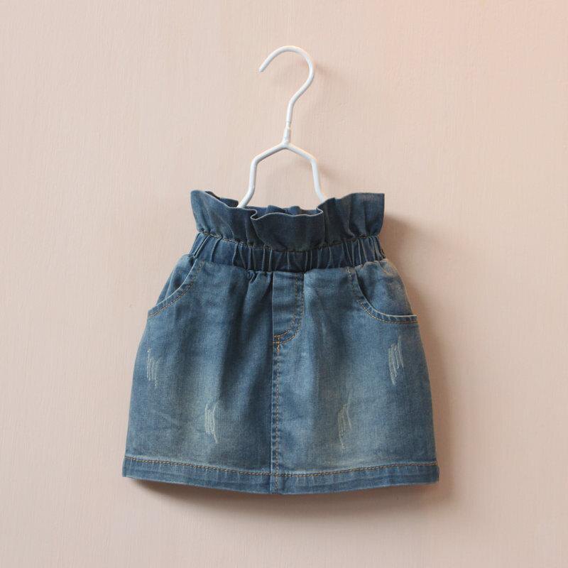 春秋女童牛仔裙半身裙宝宝荷叶边包臀牛仔短裙花苞腰裙一字裙洋气