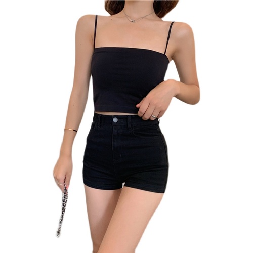 Real price Black Sexy thin shoulder belt flat collar small sling bra top women's Vest