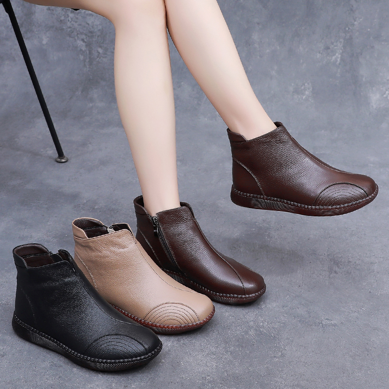 舒适牛筋底妈妈鞋短靴秋女秋冬款