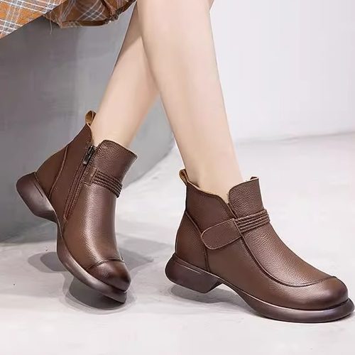 复古英伦风头层牛皮百搭马丁靴妈妈棉鞋女冬季保暖加绒真皮短靴