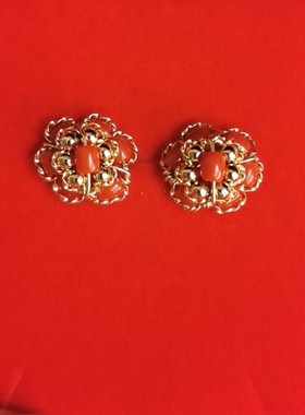 菲律宾k金配红色珠子花型耳环2020新款耳环时尚