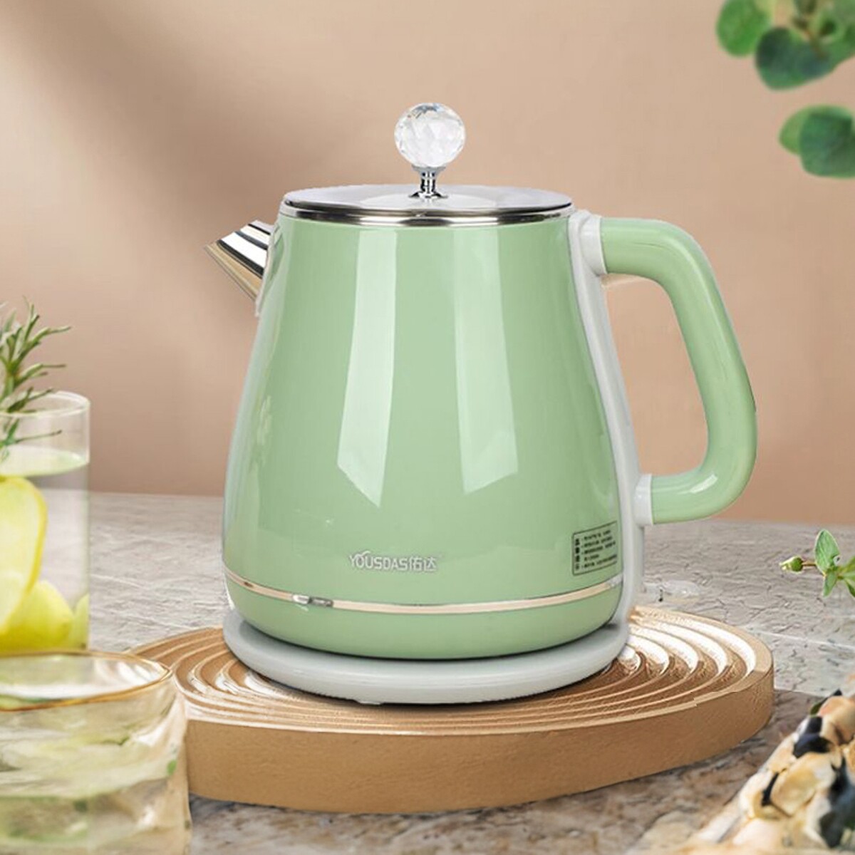 佑达双层防烫复古电热水壶家用304不锈钢自动断电烧水壶