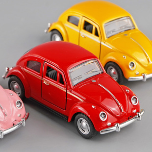合金复古经典甲壳虫老爷车模型儿童玩具车摆件双开门回力小汽车