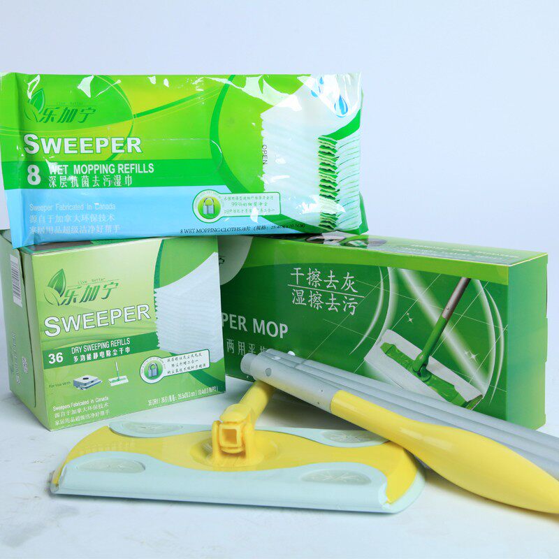天然石蜡加厚静电吸尘纸  一次性免洗除尘拖把+干纸巾+湿纸巾套装