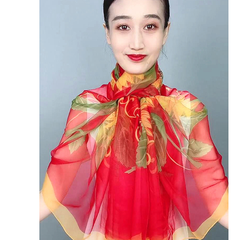 丝巾女秋冬新款时尚百搭长款围巾优柔纱印花防晒披肩保暖围脖纱巾