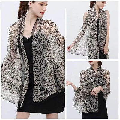 优柔纱玫瑰花韩版防嗮丝巾沙滩巾