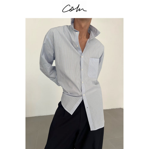 COLN极简风方领条纹长袖衬衫