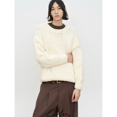 极简粗线圆领套头毛衣