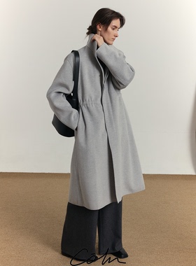 COLN立领抽绳大衣1键删除普通大衣的墨守陈规用腰间抽绳时髦一冬