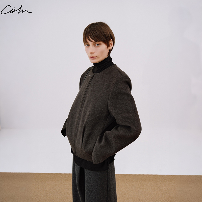 COLN无领呢料拉链短款夹克
