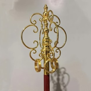 仿唐四股12环禅杖出家师父锡杖法器摆件纯锡鎏金法杖行脚降魔鸣杖