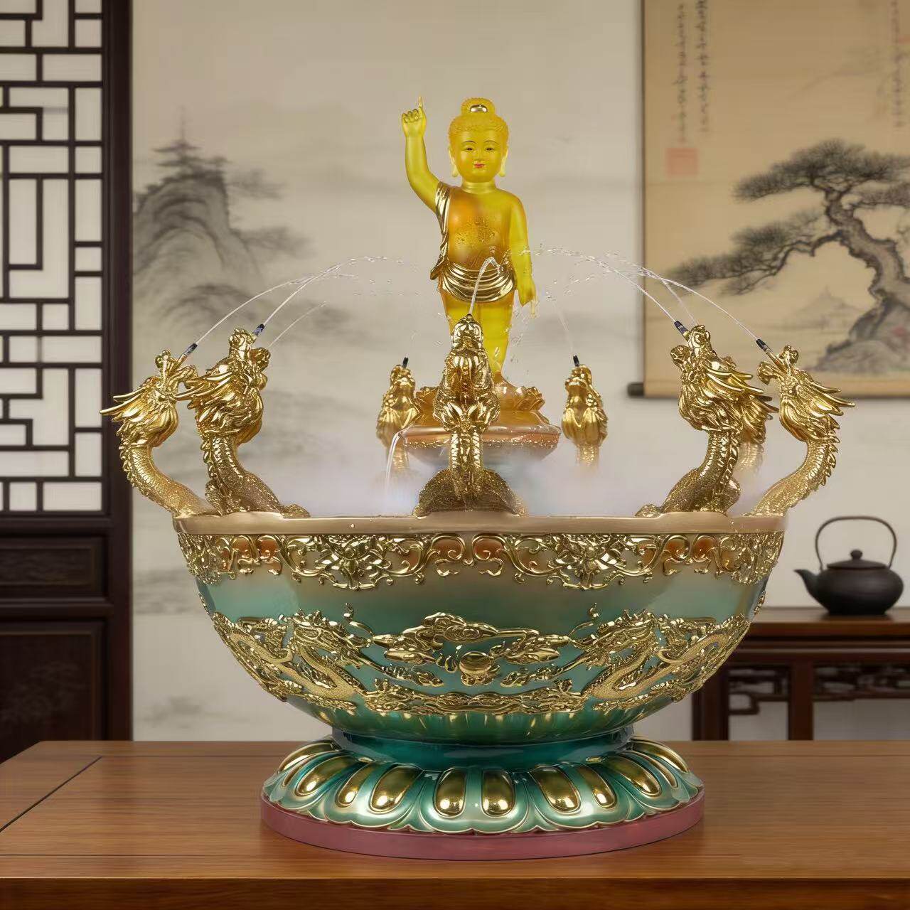 高档庄严九龙吐水浴佛盆太子像整套四月初八佛诞节沐浴盆九龙喷水