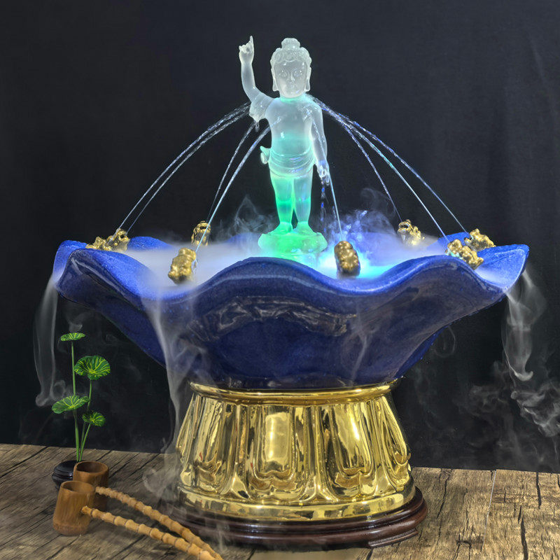 九龙吐水浴佛盆摆件寺庙佛堂家庭浴佛用品浴佛盆带雾化喷水沐浴盆