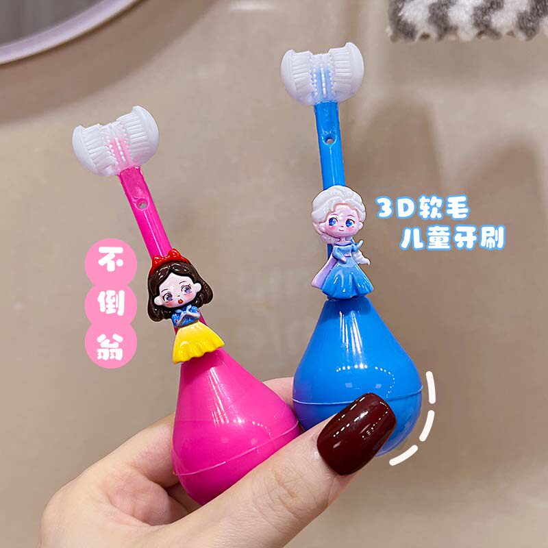 儿童三面牙刷软毛可爱卡通不倒翁婴儿换牙期硅胶乳牙刷清洁口腔