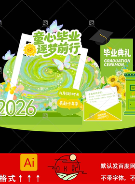 绿色清新风蝴蝶花卉装饰背景墙幼儿园毕业典礼毕业季美陈设计素材