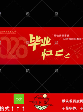 2026毕业典礼简约风红色背景墙签名墙展板插画海报设计素材模板