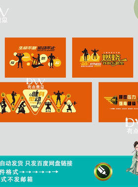 橙色健身房俱乐部运动宣传海报背景墙贴玻璃贴展板主视觉设计素材