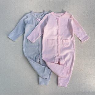 3-18M外贸新生婴儿镂空长袖连体衣原单女宝宝公主春满月百日爬服