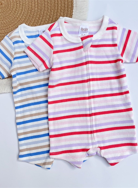 NB-24M澳洲cottonon新生婴儿春夏短袖平角爬男女宝宝条纹包屁哈衣