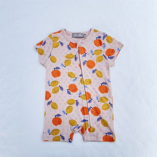 3-24M法单boutchou婴儿夏镂空短袖哈衣男女宝宝满月INS拉链包屁衣