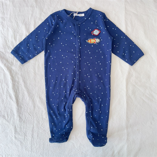 3-9M法单boutchou婴儿春秋薄款包脚长爬男宝宝INS修身长袖连体衣
