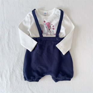 1-18M法单boutchou新生婴儿秋冬背带短裤男女宝宝INS法系拉绒短裤