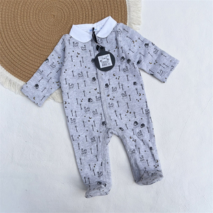 1M法单boutchou新生婴儿早产儿秋冬拉绒连体衣男女宝宝包脚长爬服