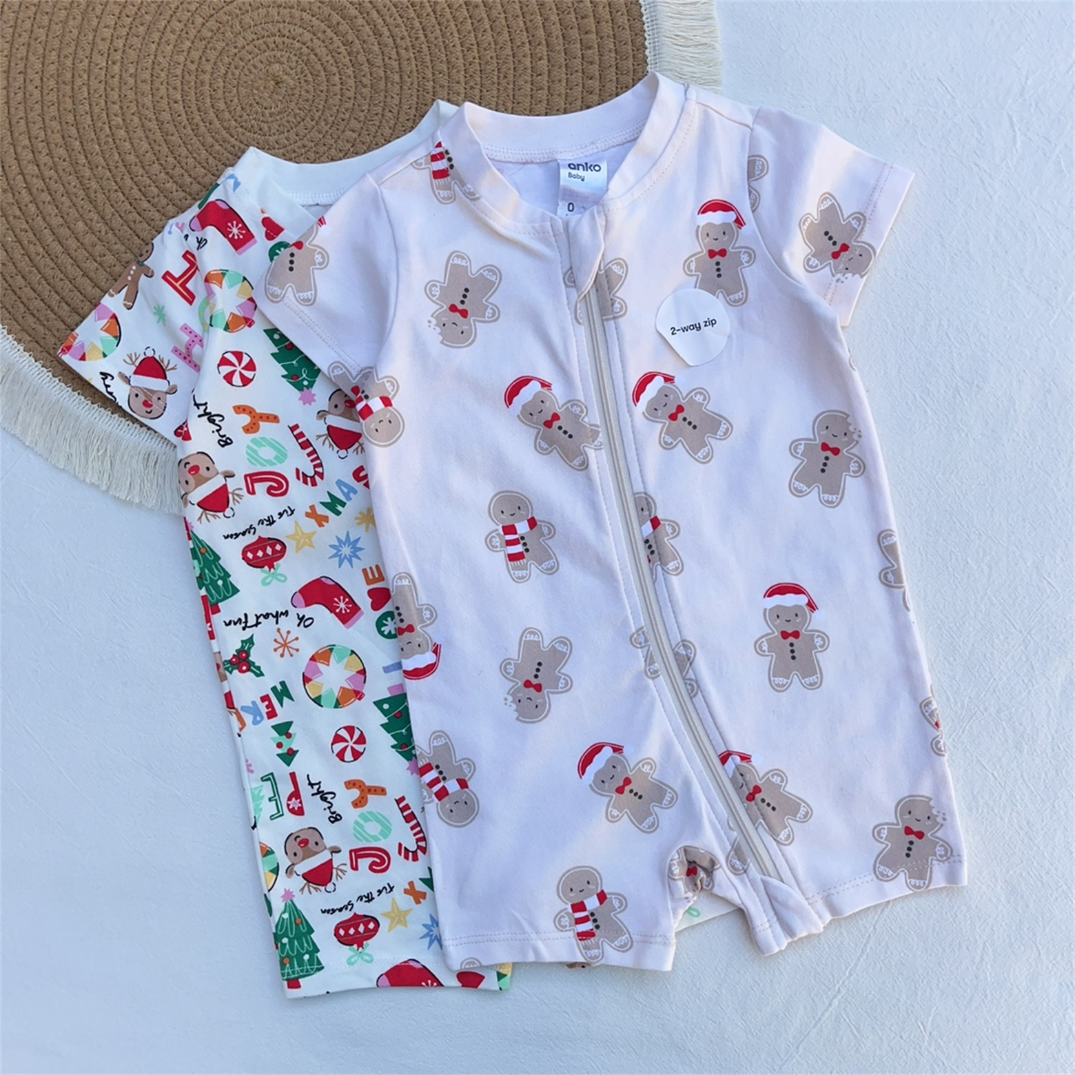 3-24M澳洲anko原单婴儿短袖拉链平角爬服男女宝宝INS圣诞薄款哈衣