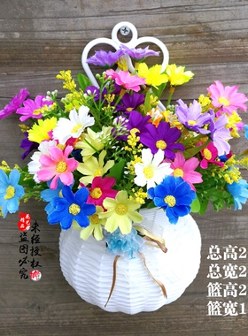 客厅仿真花绢花挂壁挂饰吊篮栅栏