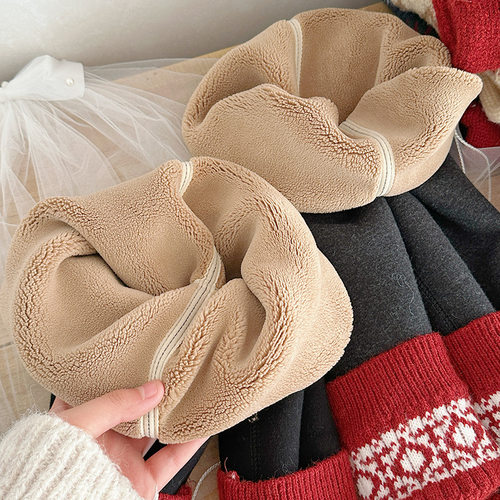 900g加绒加厚女童打底裤儿童宝宝一体绒裤子拼接袜套长裤节日新年