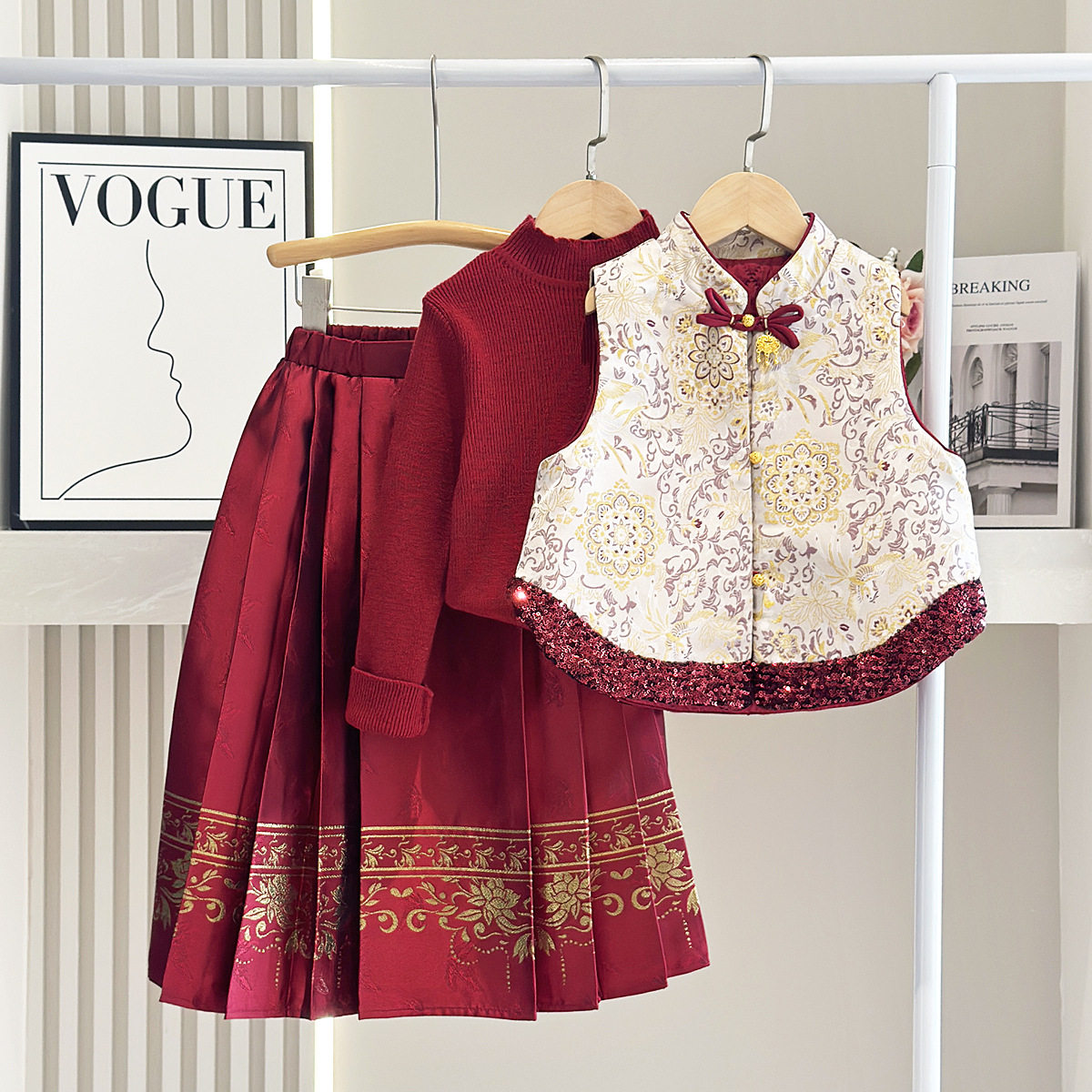 高级感女童马面裙套装马甲三件套冬款儿童新中式拜年服夹棉汉服,童装/婴儿装/亲子装,汉服,淘宝优惠券,粉丝福利购,淘宝优惠卷