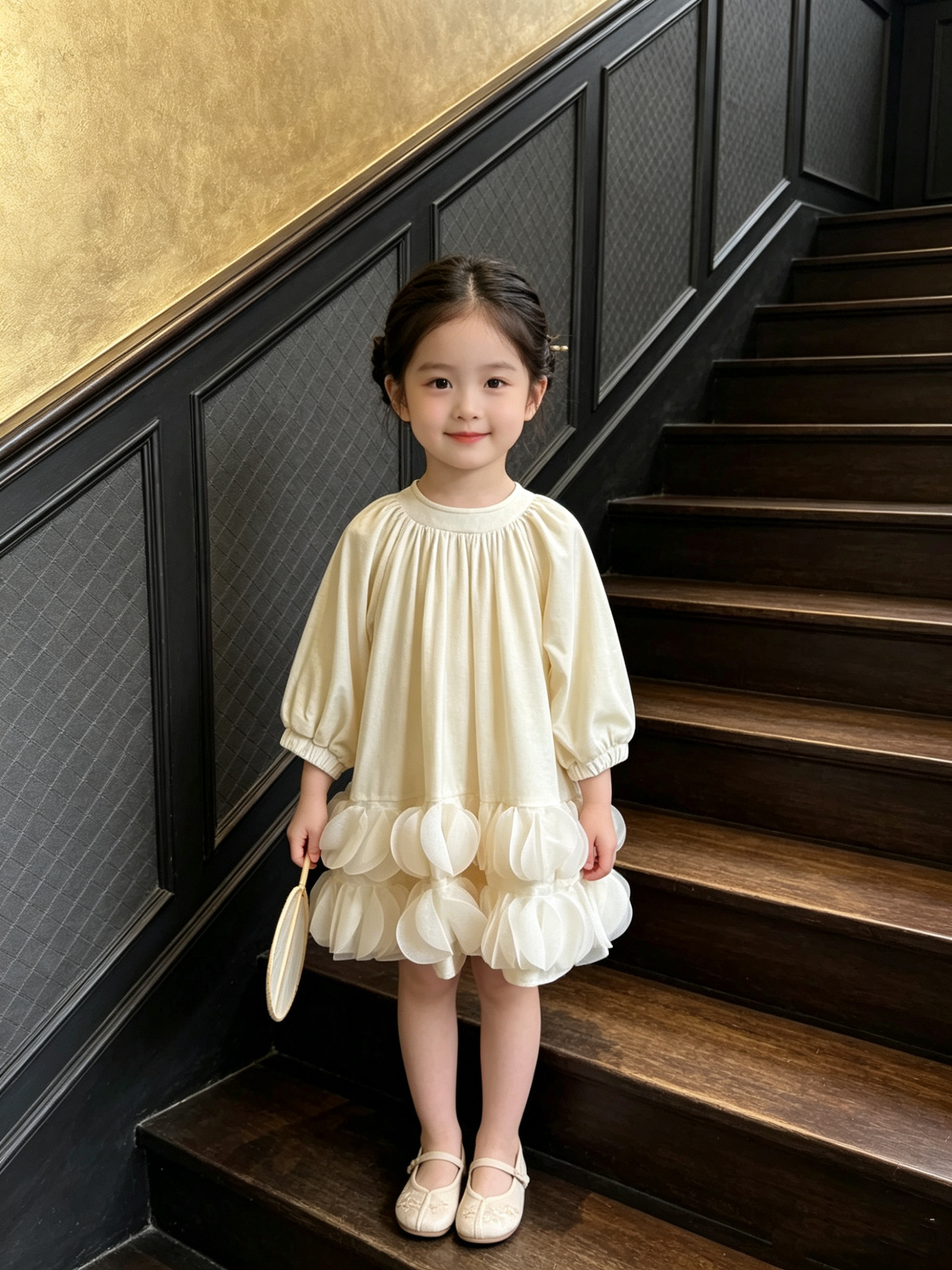 高级感女童丝绒花瓣精致连衣裙礼服裙2026秋冬款长袖公主裙女孩裙