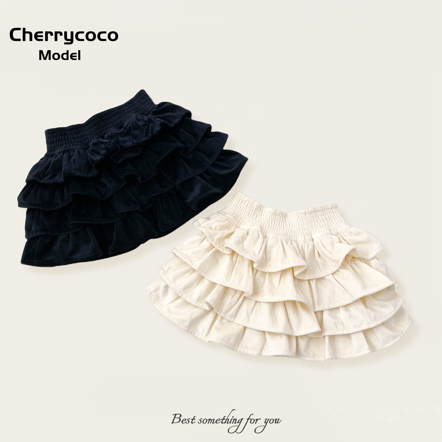 Cherrycoco品牌冬季女童气质百搭丝绒半身裙多层荷叶边加绒蛋糕裙