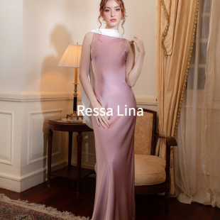 越南代购无袖圆领长款优雅藕粉色连衣裙ANGELIE DRESS