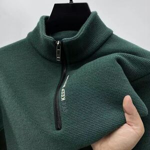 高端加绒加厚卫衣男士秋冬季保暖休闲t恤半拉链立领打底衫外套潮